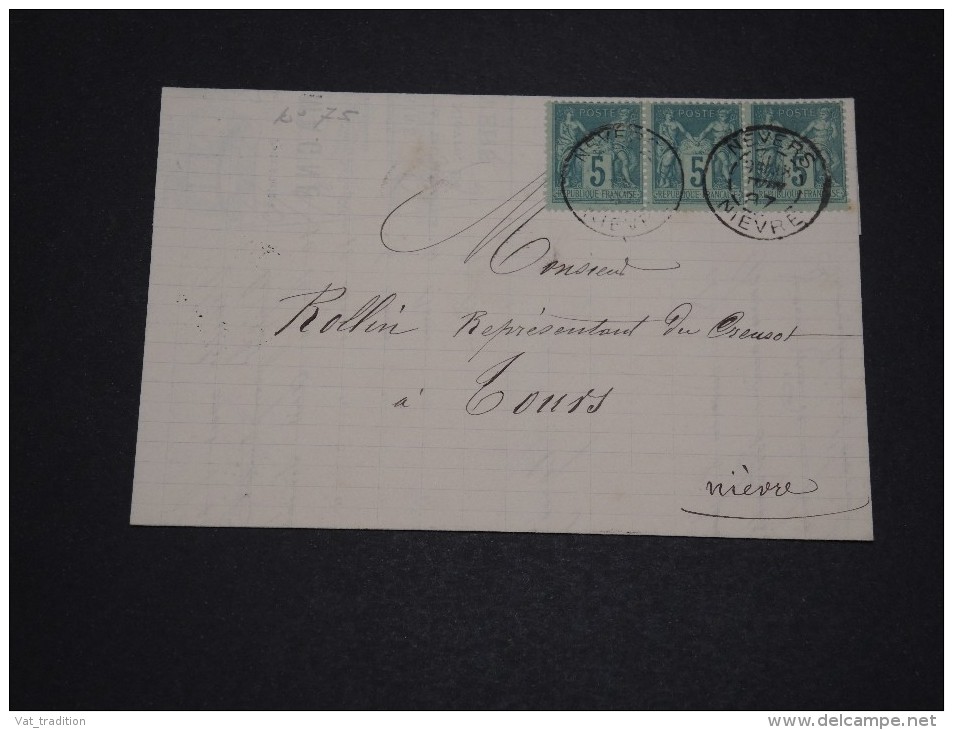 FRANCE - Lettre De Nevers Pour Tours En 1887 , Affranchissement Sage En Bande De 3 - A Voir - L 1738 - 1877-1920: Semi Modern Period