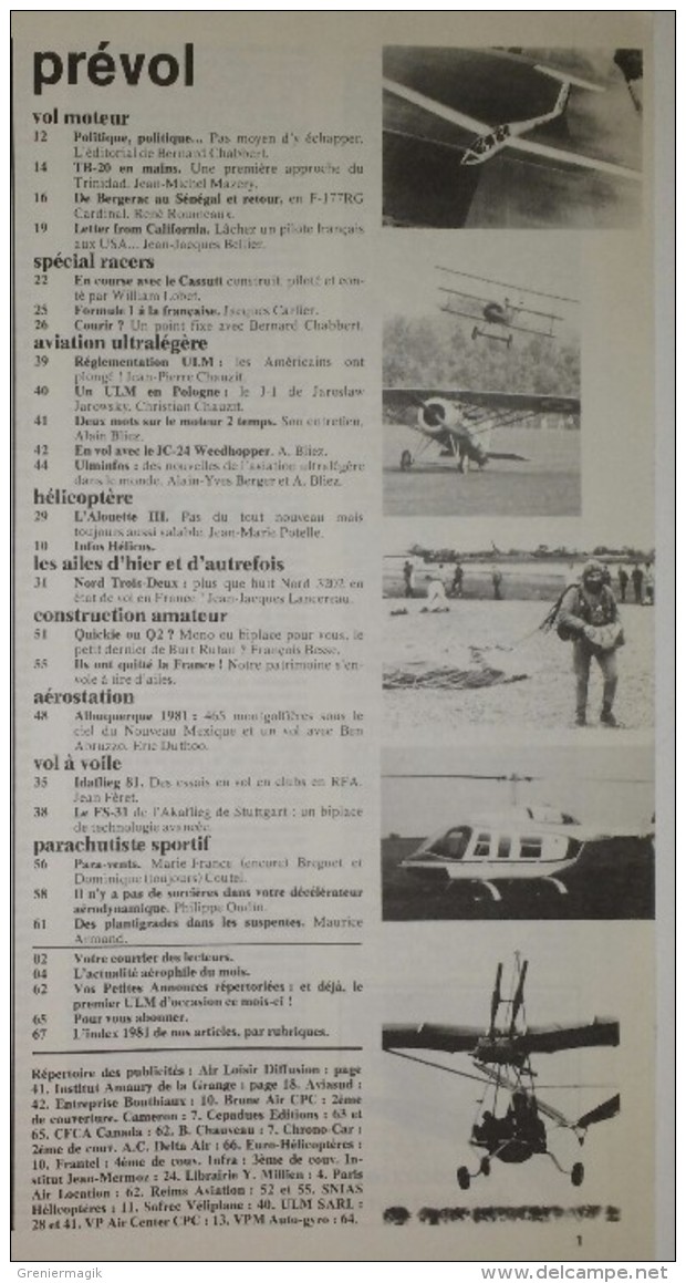 Revue Pilote Privé N°95 1981/1982 Aérostation - Nord Trois-deux : Nord 3202 - Hélicoptère - Vol à Voile - Parachutisme - Aviazione