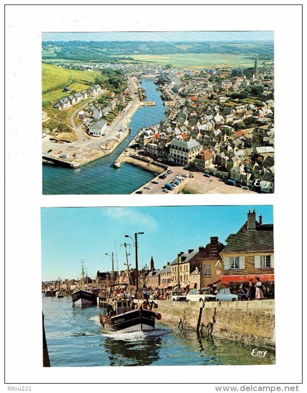 Lot 2 Cpm - Port-en-Bessin - Vue Générale Aérienne /* Café Au P'tit Mousse - Animation Bateau Voiture - Port-en-Bessin-Huppain