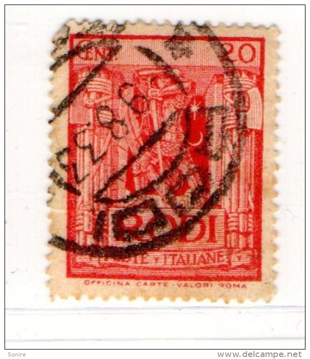 EGEO - RODI, 1932, PITTORICA Dent. 14, Sass. N. 58, Cent 20 Rosso, Usato Garantito - Ägäis