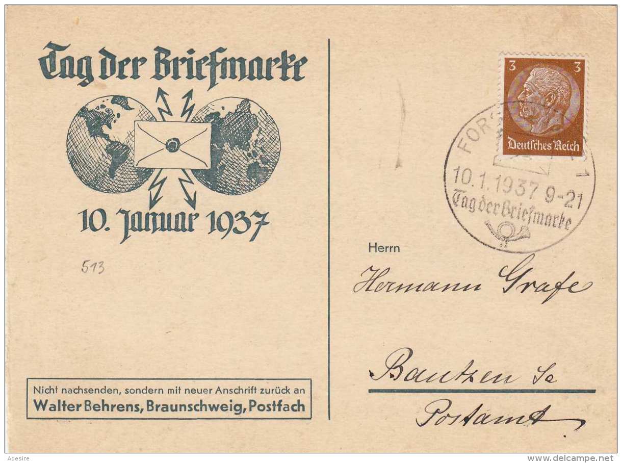 DEUTSCHES REICH 1937 - 3 Pfg Auf Pk TAG DER BRIEFMARKE Mit Sonderstempel - Briefe U. Dokumente