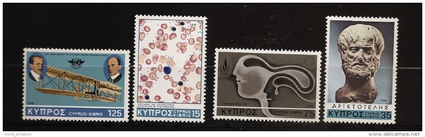 Chypre Cyprus 1978 N° 487 / 90 ** Santé, Sang, Microscope, Aristote, Droits De L'homme, Avion, Frères, Wright Philosophe - Unused Stamps