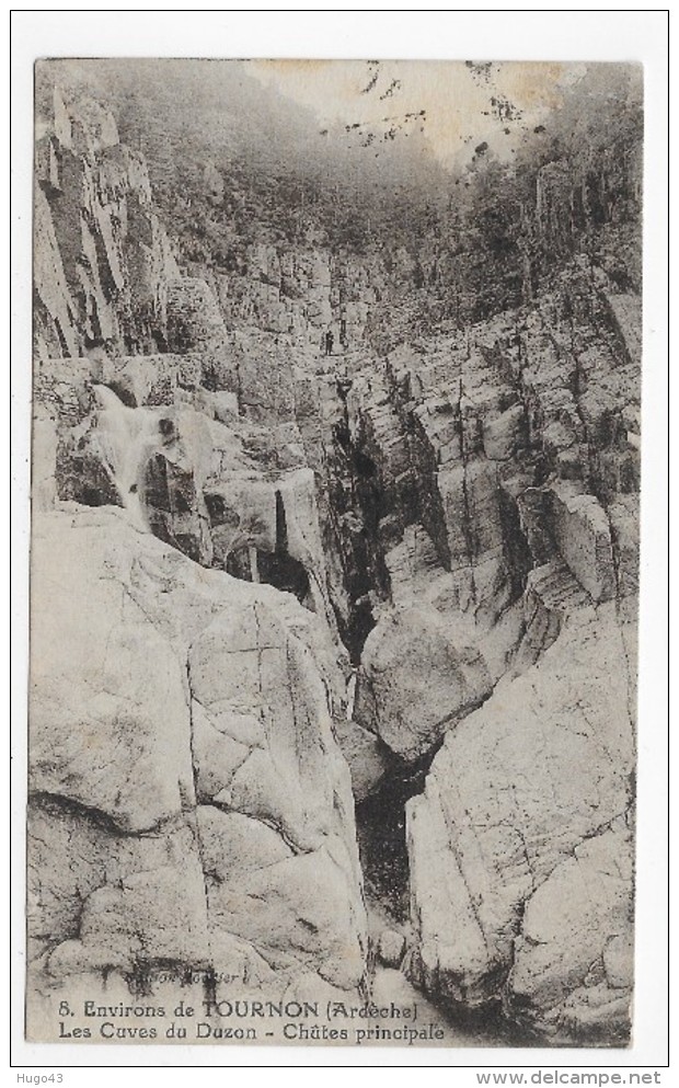 (RECTO / VERSO) ENVIRONS DE TOURNON EN 1926 - N° 8 - LES CUVES DU DUZON - CHUTES PRINCIPALE - BEAU CACHET - CPA - Tournon