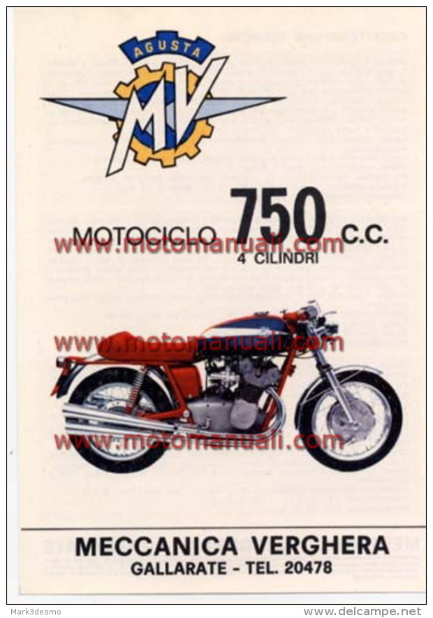 MV Agusta Moto 750 4C Sport 1971 Depliant Originale Genuine Factory Brochure Prospekt - Motori