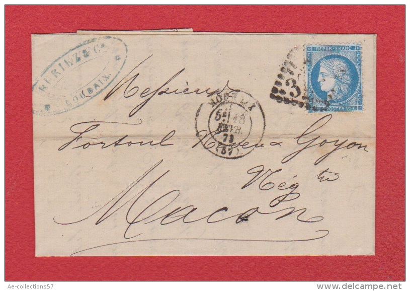 Lettre / De Roubaix / Pour Mâcon  / 18 Février 1873 - 1849-1876: Période Classique