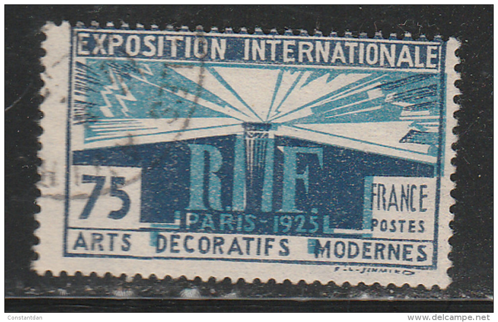 FRANCE 215 75 C BKEY FIBCE ET BKEY EXPOSITION INTERNATIONE DES ARTS DECORATIFS BLEU DEBORDANT DE FRANCE OBL - Usados