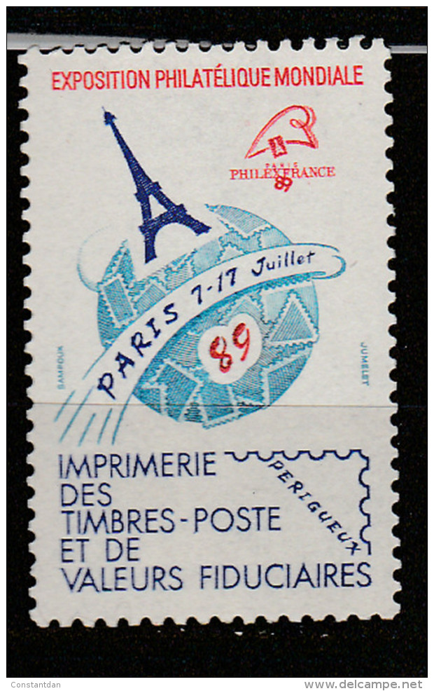 FRANCE VIGNETTE EXPOSITION PHILATELIQUE MONDIALE PARIS 7/17 JUILLET 1989 NEUF SANS CHARNIERE - Briefmarkenmessen