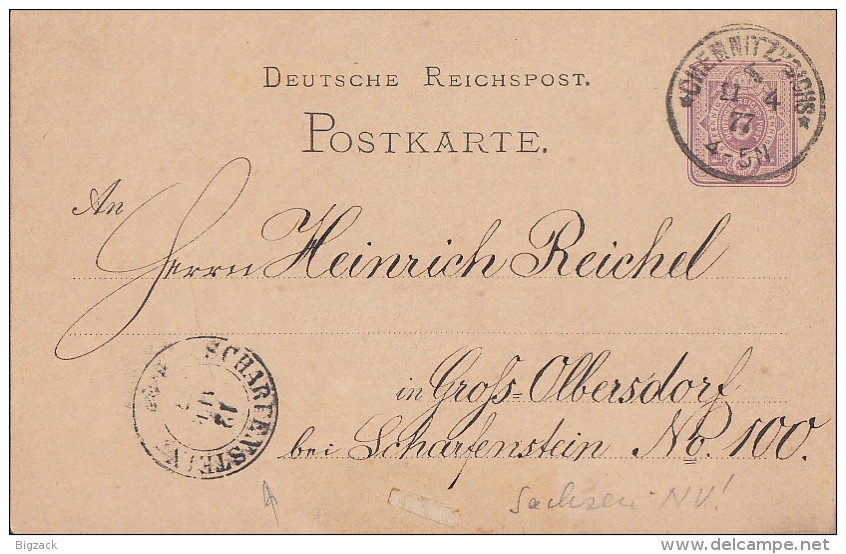 DR GS Ankunftsstempel Nachv. Sachsenstempel Scharfenstein 12.4.77 - Briefe U. Dokumente