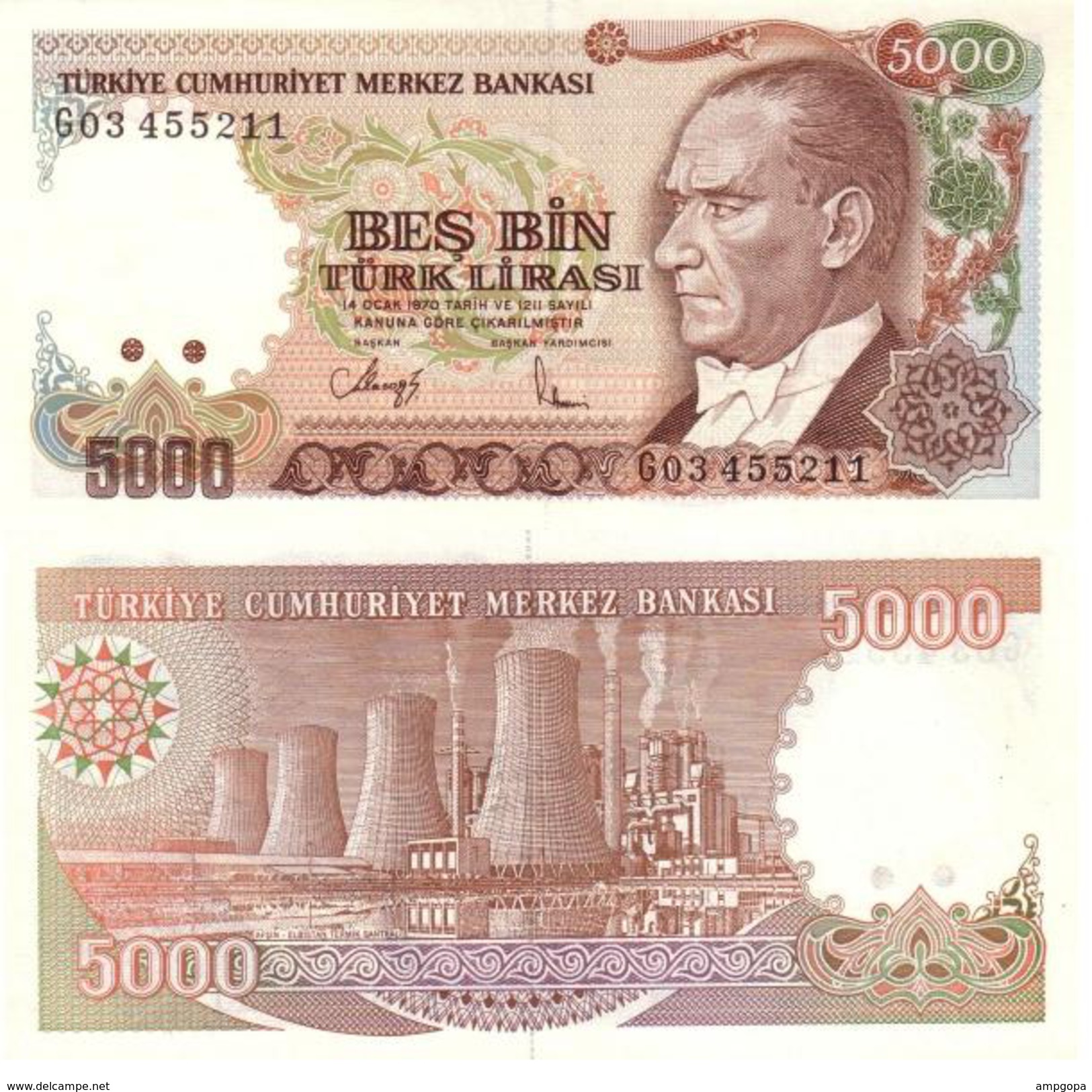 Turquía - Turkey  5.000 Lirasi 1990 (L1970)  Pick 198(II) UNC - Turquia