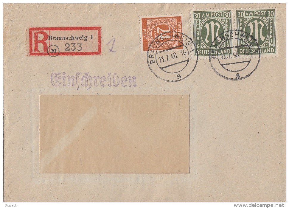 AM-Post R-Brief Mif Minr.2x 29, Gemeina. Minr.925 Braunschweig 11.7.46 - Sonstige & Ohne Zuordnung