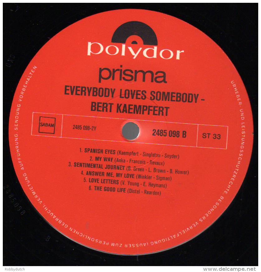 * LP *  BERT KAEMPFERT - EVERYBODY LOVES SOMEBODY (Belgium  1976 EX!!!) - Instrumentaal