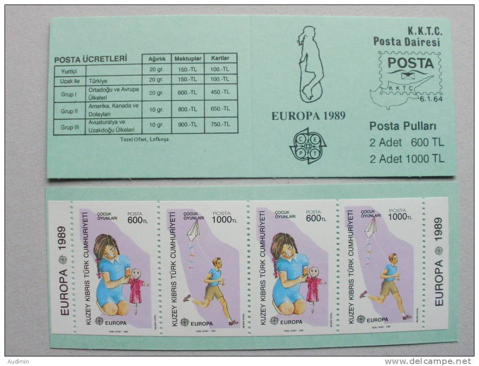 Zypern Türkisch 249/0 C MH 2 ** Booklet 2 ** MNH, EUROPA/CEPT 1989, Kinderspiele - Neufs