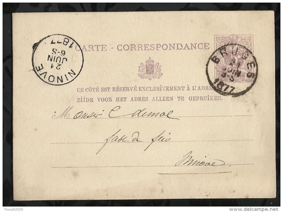 ENTIER POSTAL . CARTE CORRESPONDANCE . 21 JUIN 1877 . - Cartes Postales 1871-1909