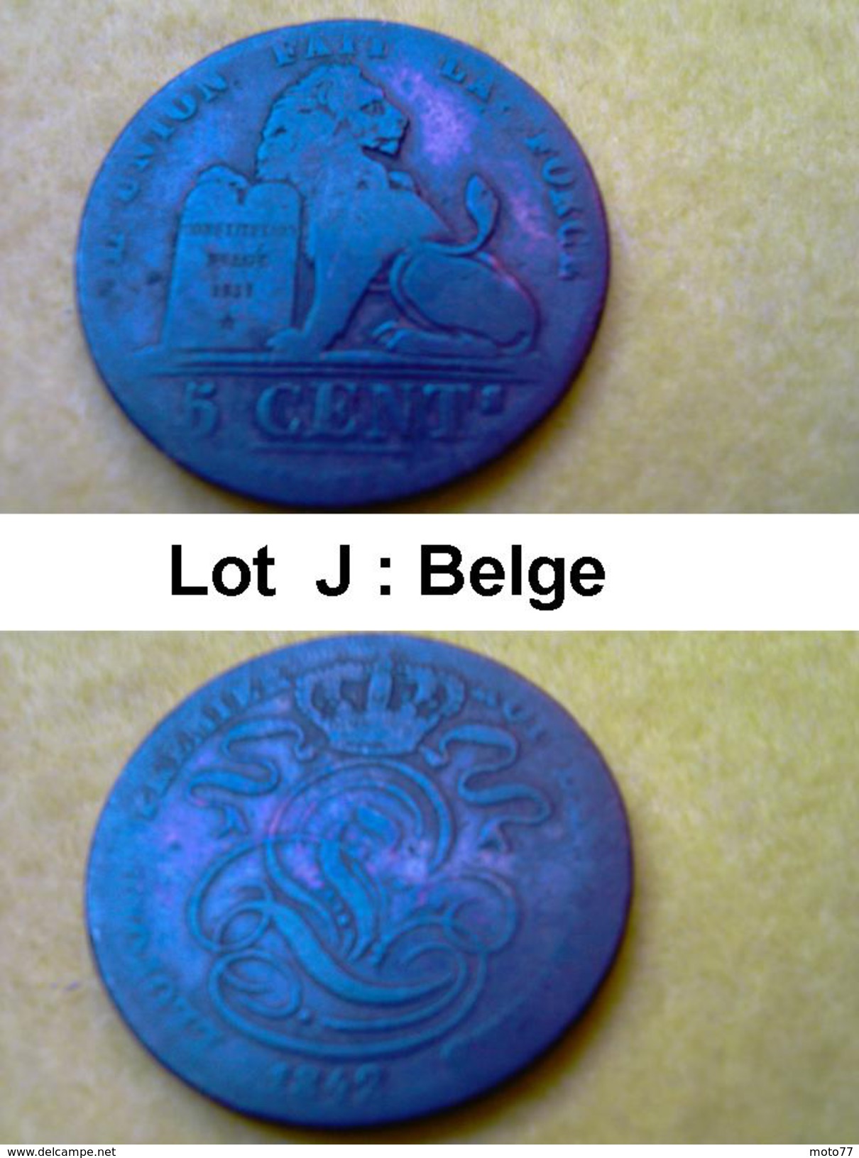 Lot J - 5 Cents - LEOPOLD PREMIER Roi Des BELGES - Pièce Monnaie - 1842 - Belgique - 5 Cent