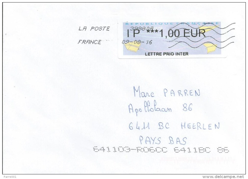 France 2016 Chemilly Sur Yonne EMA Avions En Papier Lettre Prio Inter Cover - 2000 Type « Avions En Papier »