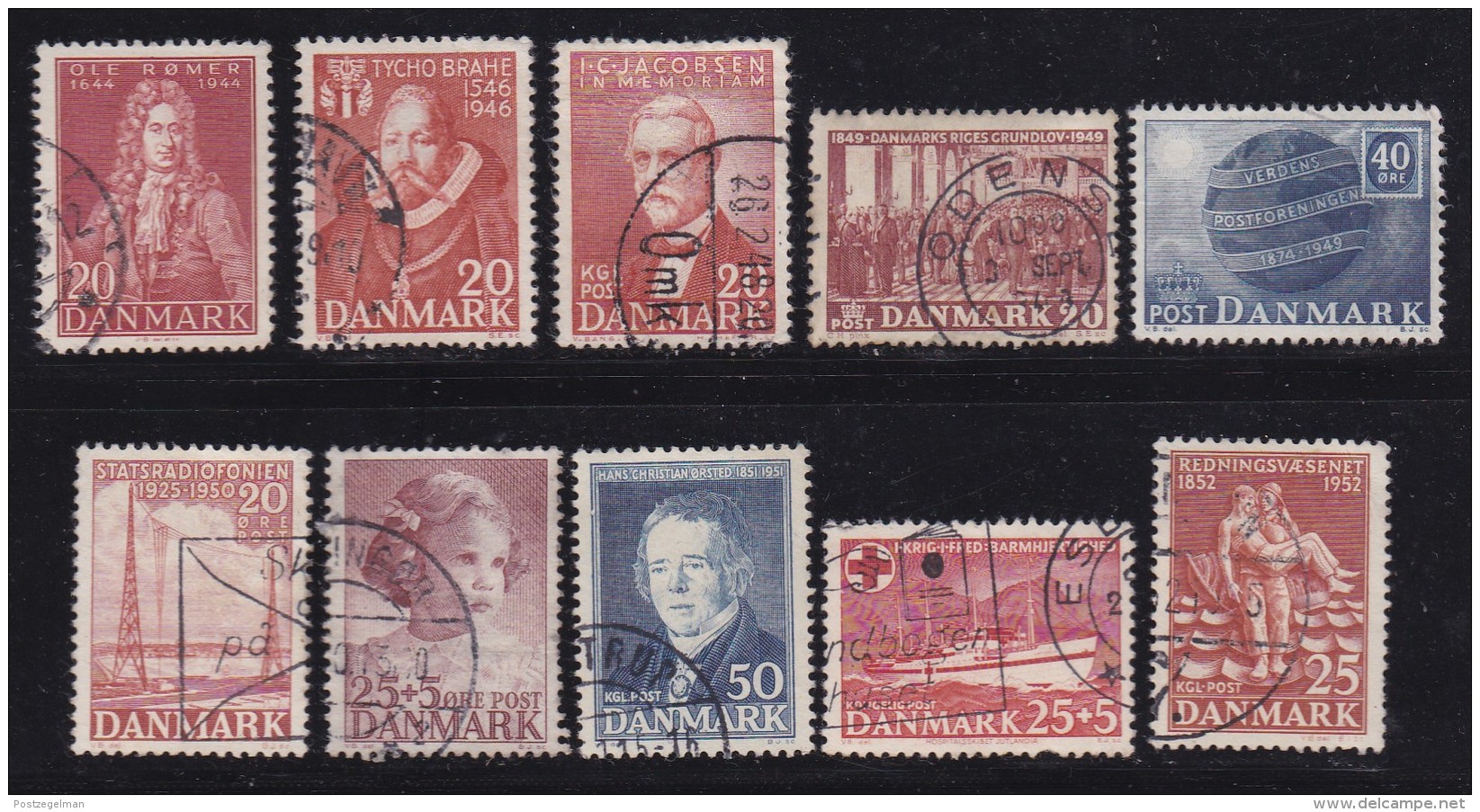 DENMARK, 1944-1952, Used Stamp(s), Various Stamps,  Mi 285=330, #10061, 10 Values - Oblitérés