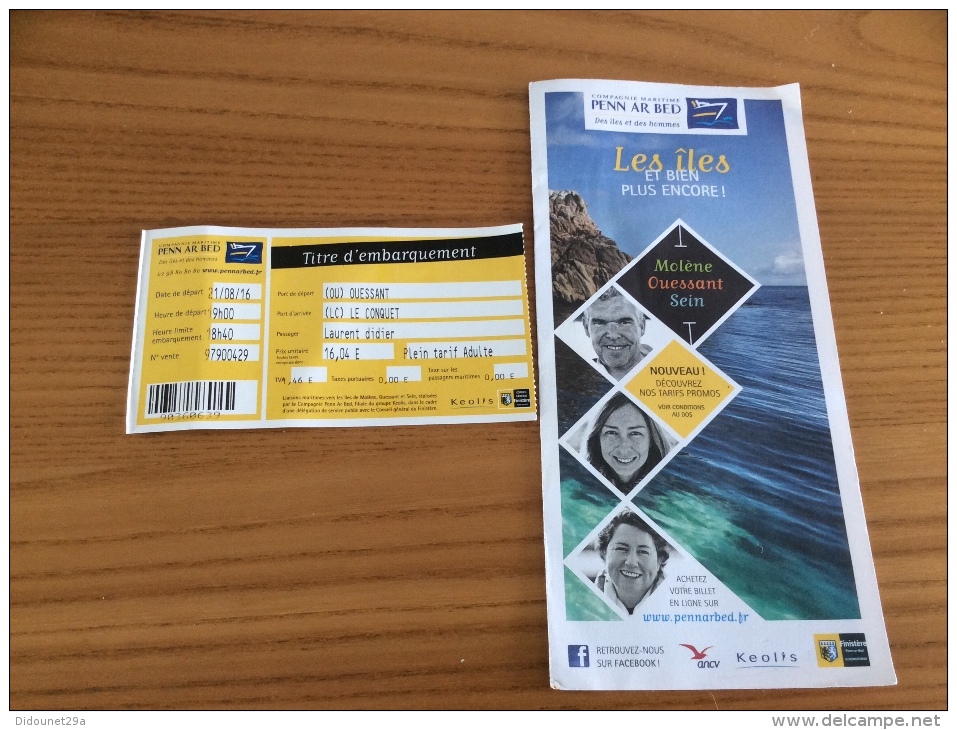 Ticket De Transport (bateau) "PENN AR BED - OUESSANT - LE CONQUET" Finistère 29 + Plan Des Traversées - Europa