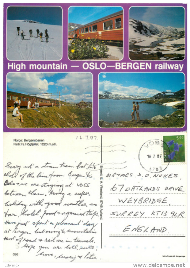 Oslo – Bergen Railway, Norway Postcard Posted 1997 Stamp - Norvegia