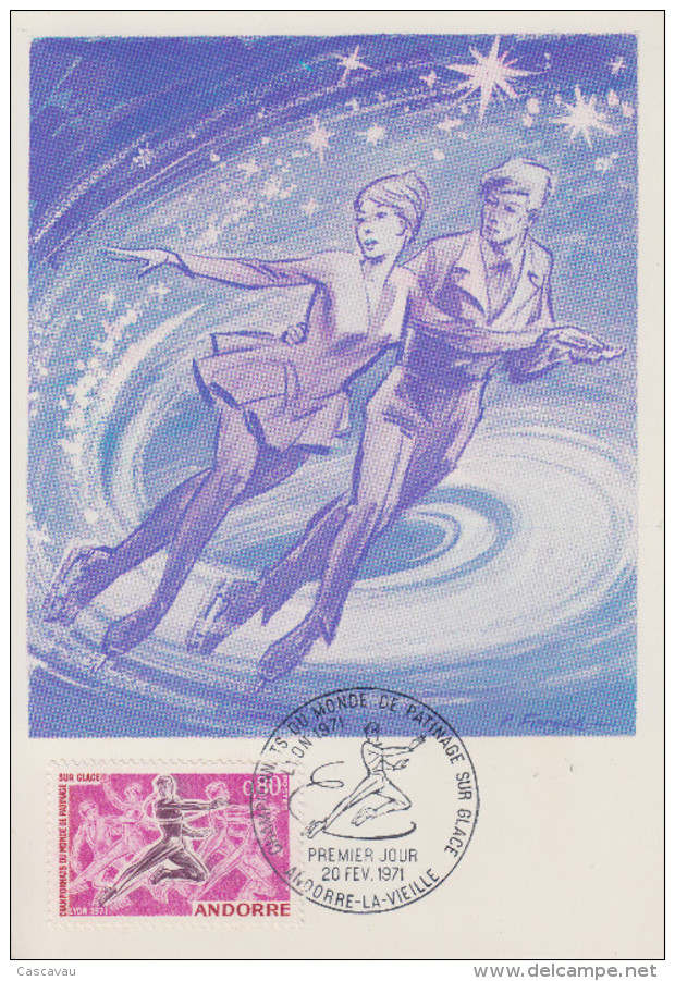 Carte  Maximum  1er   Jour   ANDORRE   Championnat  De  Patinage  Sur   Glace    1971 - Maximumkaarten