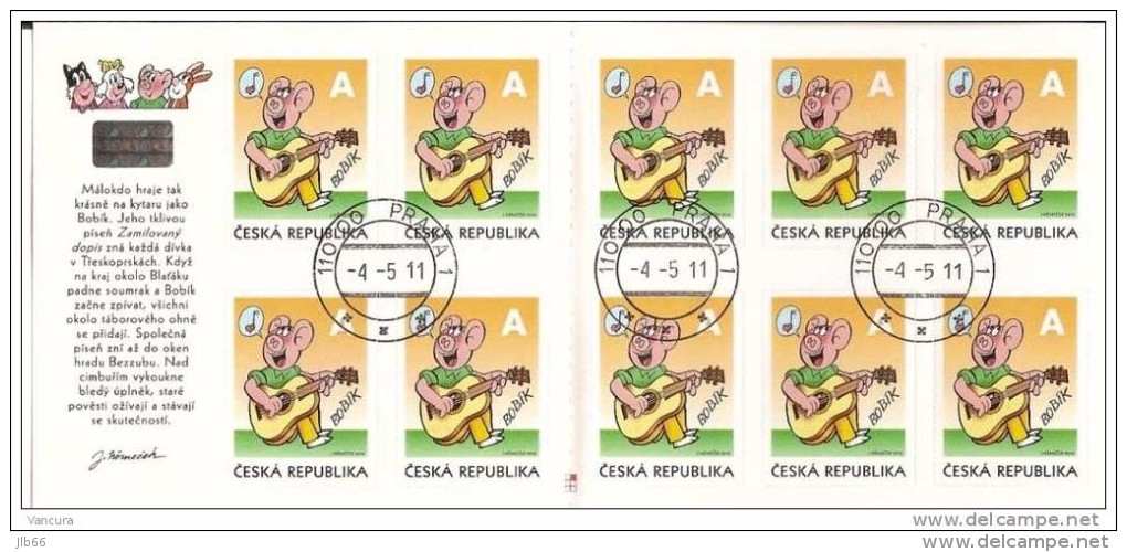 2011 Carnet Oblitéré De 10 Timbres Bobik Jouant De La Guitare De La Bande Dessinée Ctyrlistek YT C 604 - Usati