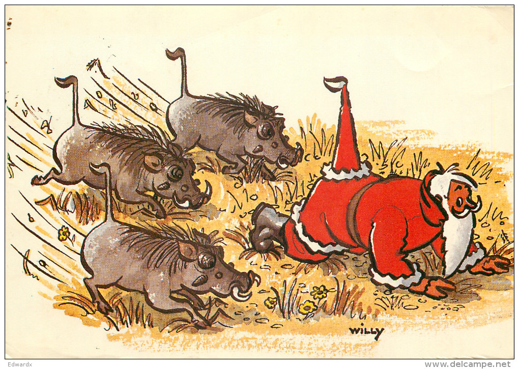 Warthogs And Santa Claus, Cartoon, South Africa Postcard Posted 1979 Stamp - Südafrika