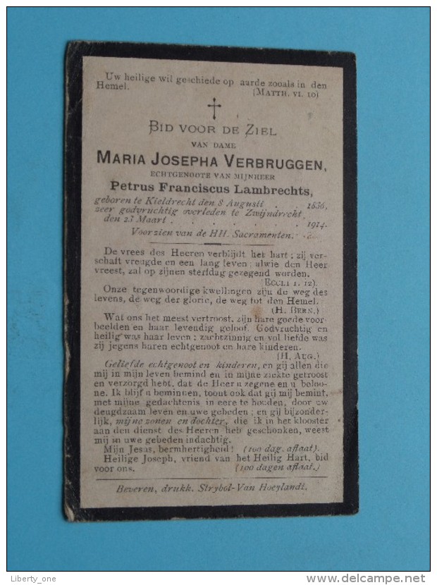 DP Maria Josepha VERBRUGGEN ( Lambrechts ) Kieldrecht 8 Aug 1836 - Zwijndrecht 23 Maart 1914 ( Zie Foto's ) ! - Avvisi Di Necrologio