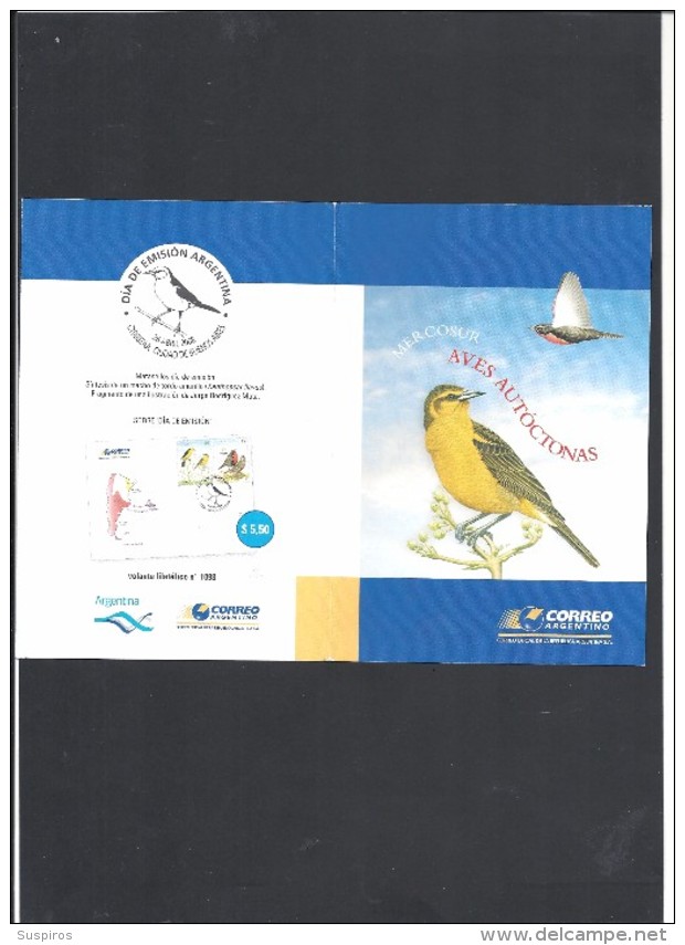 ARGENTINA MERCOSUR 2008 BIRDS FROM ARGENTINA MINT FIRS ISSUE FDC - Sparrows