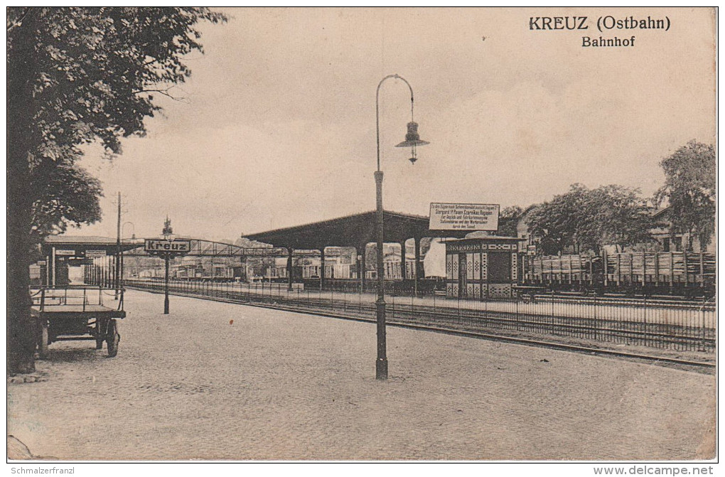 AK Kreuz Ostbahn Bahnhof Gare Dworzec Krzyz Wielkopolski Stempel Bei Driesen Drezdenko Filehne Wielen Landsberg Gorzow - Neumark