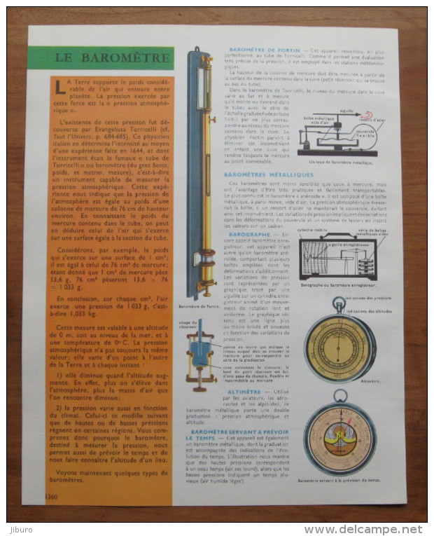 Document Thema 1965 - Le Baromètre / Baromètre De Fortin - Borographe //  VP 01/TU-6 - Unclassified