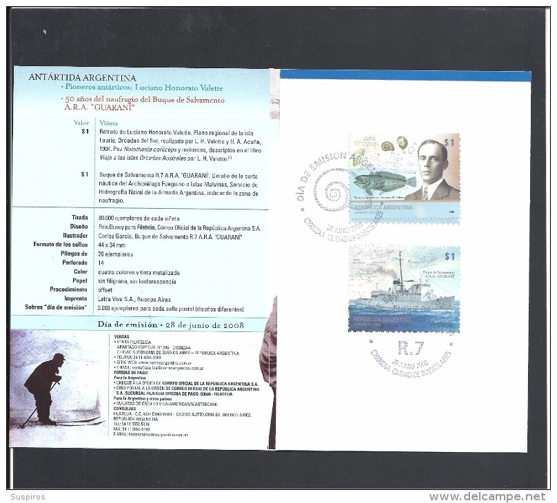 ARGENTINA 2008 Antarctic Pioneers 2 FDC + Booklet 2 STAMPS CANCELLED FIRST DAY - Used Stamps