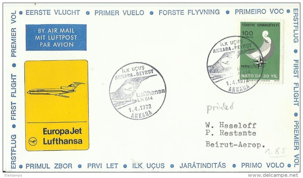 '    ERST FLUG ANKARA - BEJRUT 1972 - Airmail