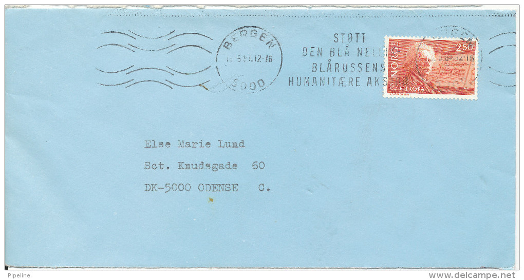 Norway Cover Sent To Denmark Bergen 16-5-1983 Single Franked (Stött Den Bla Nellik Blarussens Humanitaere Aksjon) - Lettres & Documents