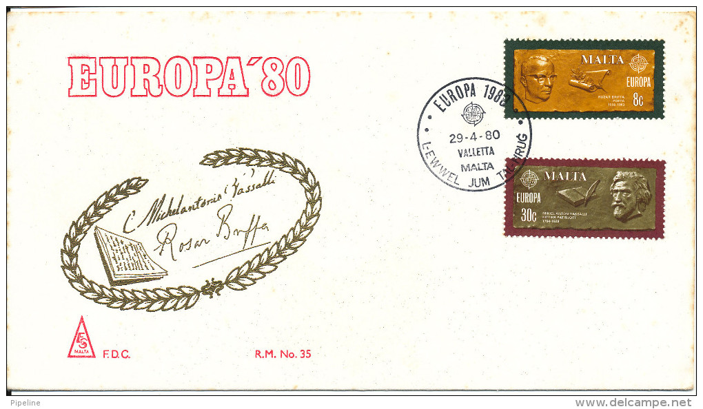 Malta FDC EUROPA CEPT 29-4-1980 With Cachet (rust Stains At The Edge Of The Cover) - 1980