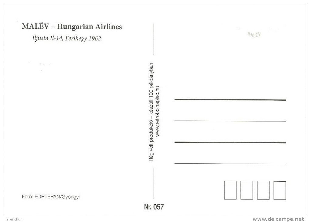AIRPLANE AEROPLANE AIRCRAFT ILYUSHIN IL-14 HUNGARIAN AIRLINES MALEV BUDAPEST FERIHEGY AIRPORT * Reg Volt 0057 * Hungary - 1946-....: Moderne