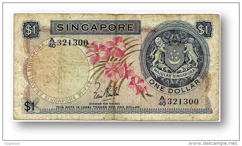 SINGAPORE - 1 Dollar - ND ( 1967 ) - P 1.a - Without Red SEAL & Sign. Lim Kim San - Serie A/40 - Singapore