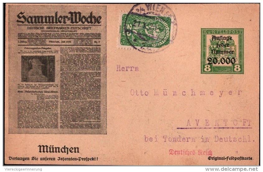 ! Alte Ansichtskarte Reklame, Werbekarte Briefmarkenzeitschrift Sammlerwoche, Sign. Laager, Philatelie, München, Wien - Werbepostkarten