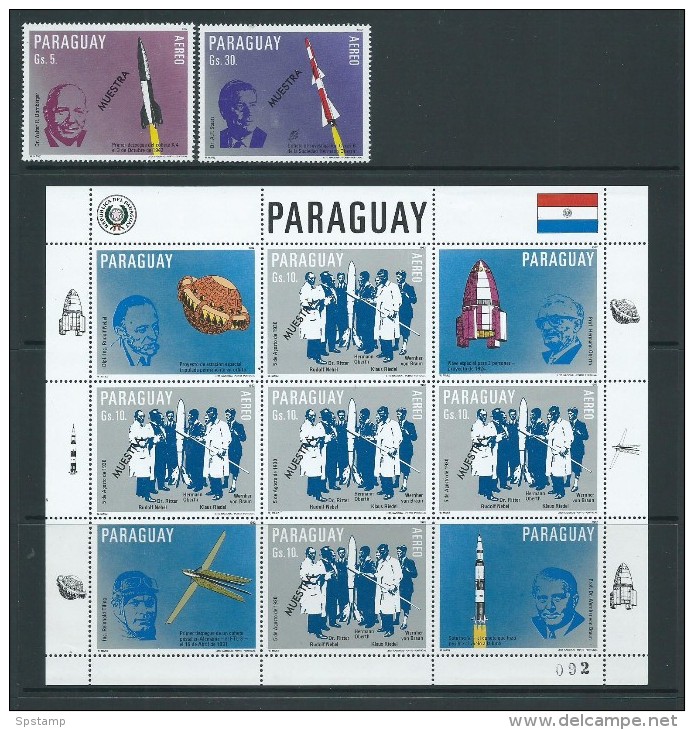 Paraguay 1983 German Rocket Scientists Set 3 With 10G In Full Sheet With Labels + 3 Mini. Sheets Muestra O/P MNH - Paraguay