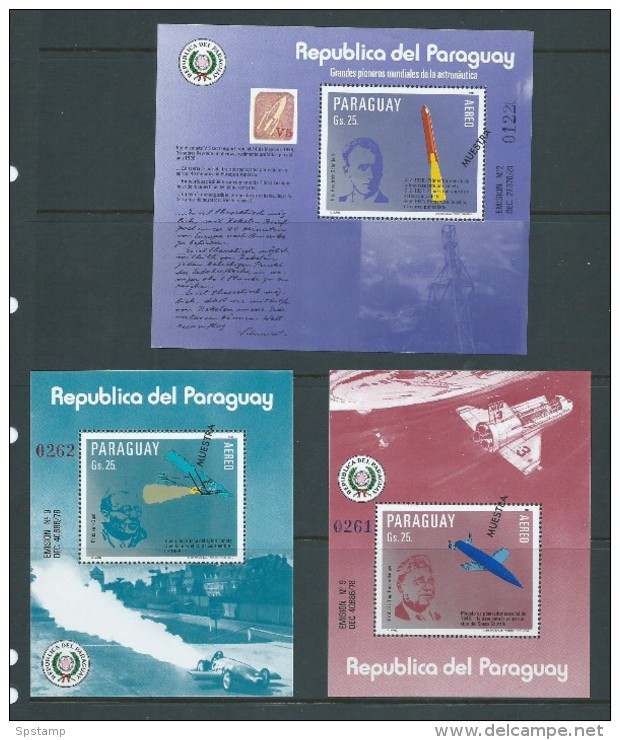 Paraguay 1983 German Rocket Scientists Set 3 With 10G In Full Sheet With Labels + 3 Mini. Sheets Muestra O/P MNH - Paraguay