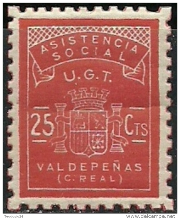 VALDEPEÑAS (CIUDAD REAL) Nº 1 ** MNH  FESOFI/SOFIMA 25 CTS. UGT ASISTENCIA SOCIAL (REPUBLICANA) - Vignettes De La Guerre Civile