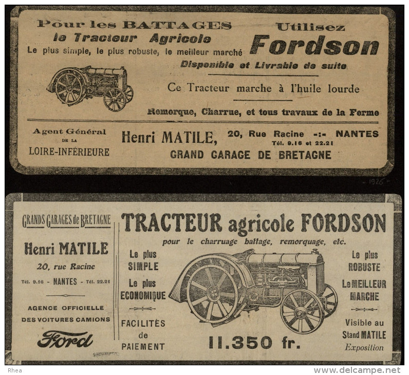 PUBLICITES - TRACTEURS FORDSON - Publicités Issues D´une Revue De 1924-26 Collées Sur Feuille A 4 - Agriculture - Matériel Et Accessoires