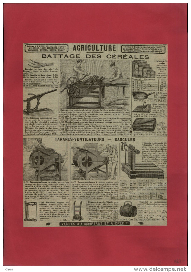 PUBLICITES - Battage Des Céréales - Publicité Issue D´une Revue De 1927 Collée Sur Feuille A 4 - Agriculture - Materiaal En Toebehoren