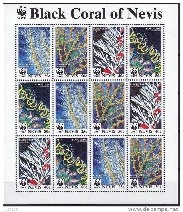 NEVIS Feuillet BLACK CORAL OF NEVIS. Yvert 779/82 X3. WWF. Neuf Sans Charniere ** - Sonstige & Ohne Zuordnung