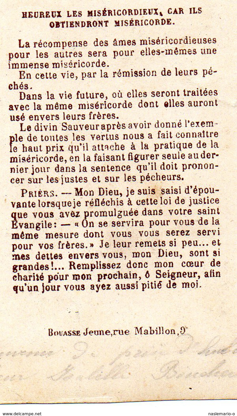 IMAGE PIEUSE  "Bienheureux Ceux Qui Sont Miséricordieux..." Ed Bouasse Jeune - Images Religieuses