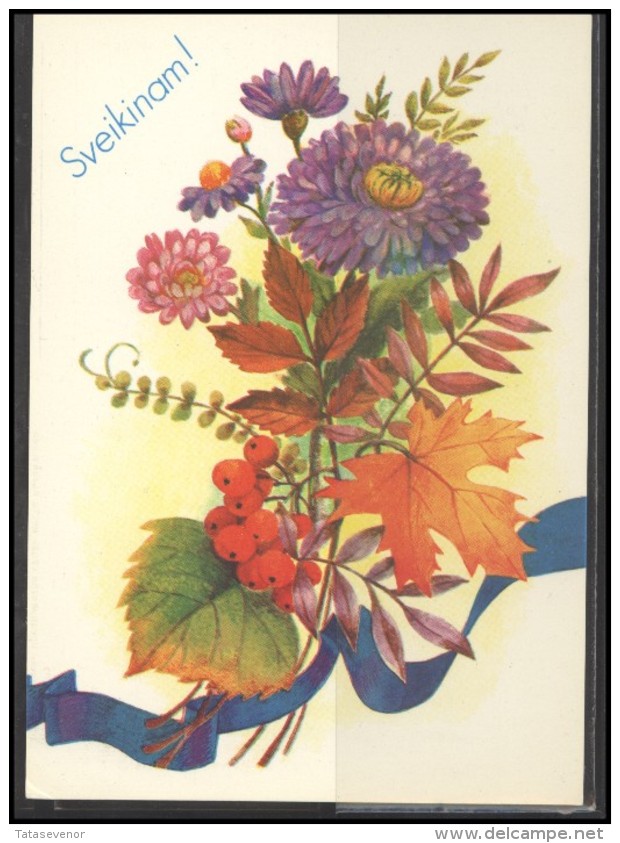 RUSSIA USSR Stamped Stationery Post Card USSR PC 13-140 LITHUANIA Congratulations! Flowers - Ohne Zuordnung