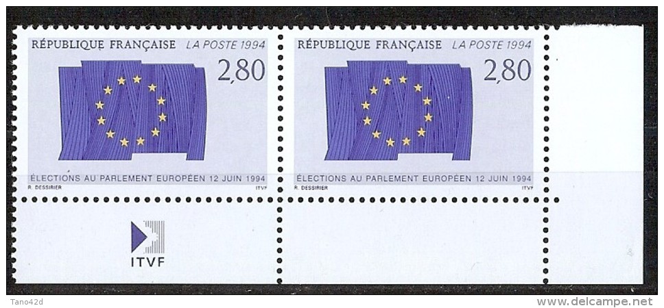 FRANCE VARIETES - PARLEMENT EUROPEEN Y/T 2600 ** - POINT BLANC SUR LE TP DE DROITE - Unused Stamps