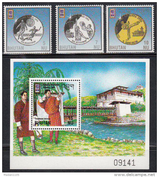 BHUTAN, 1996, Summer Olympic Games, Olympics, Atlanta, 3v  Set + Miniature Sheet, Complete Serie, MNH(**). - Summer 1996: Atlanta