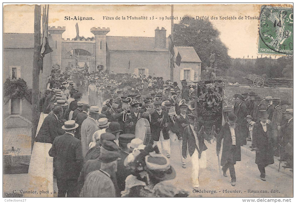 41-SAINT-AIGNAN- FÊTES DE LA MUTUALITE 18 / 19 JUILLET 1909, DEFILE DES STE DE MUSIQUES - Saint Aignan