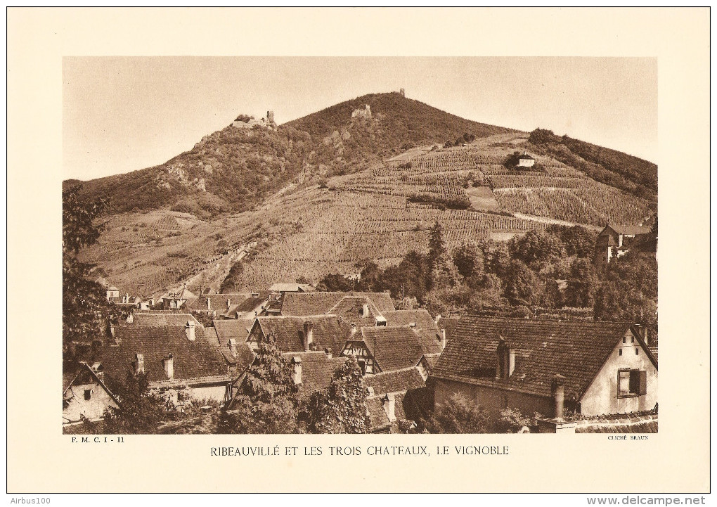 GRAVURE ILLUSTRATION RIBEAUVILLÉ ET LES TROIS CHATEAUX LE VIGNOBLE - CLICHÉ BRAUN - VOIR DESCRIPTIF - - Prenten & Gravure