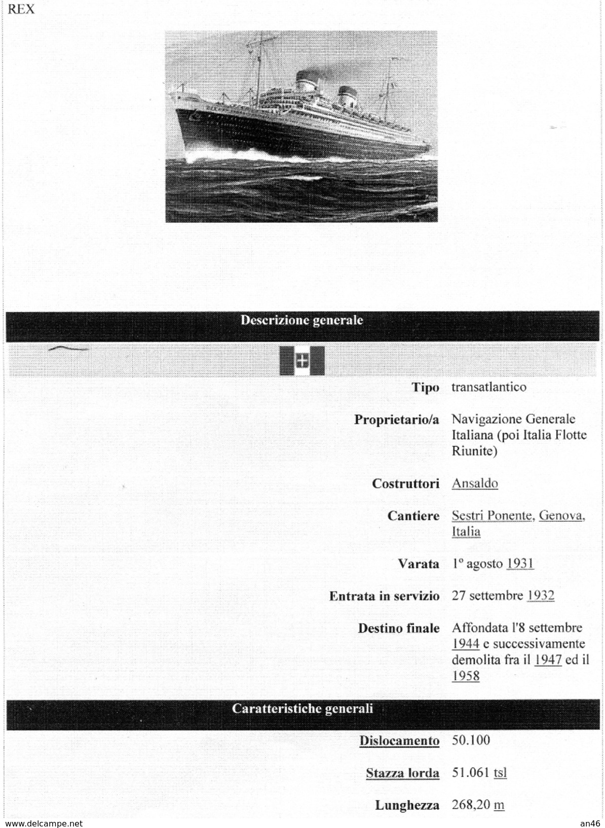 REX TURBONAVE RARA_MERAVIGLIOSA BROCHURE DI 38 PAGINE IN CARTA SPESSA_ ADVERTISING_PUBBLICITA´-ORIGINALE 100%D´EPOCA-