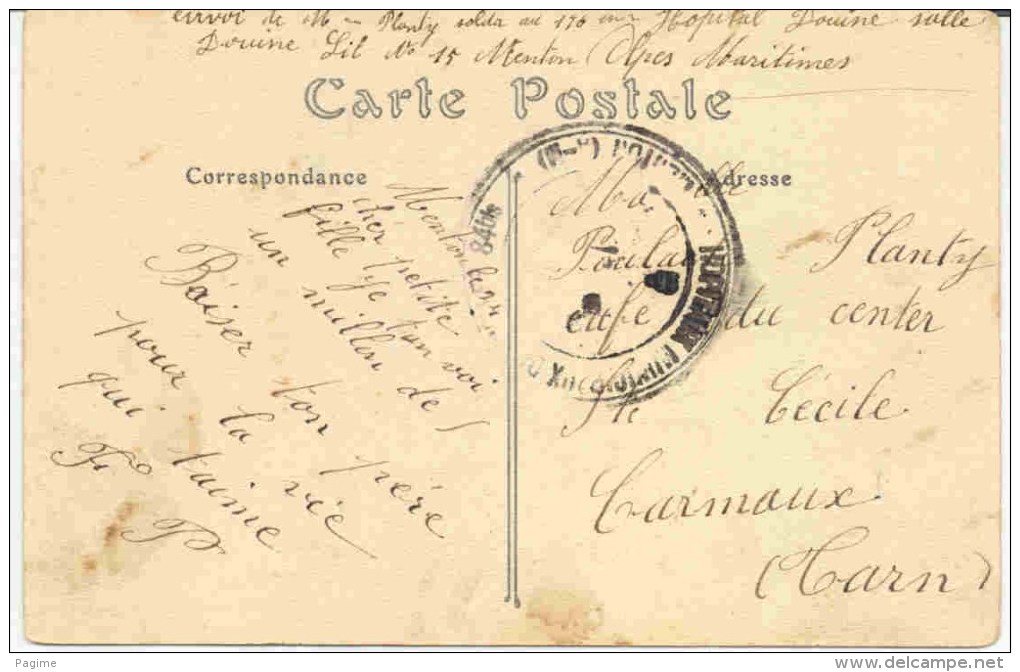 Cachet Hopitaux Municipaux De Menton - 1. Weltkrieg 1914-1918